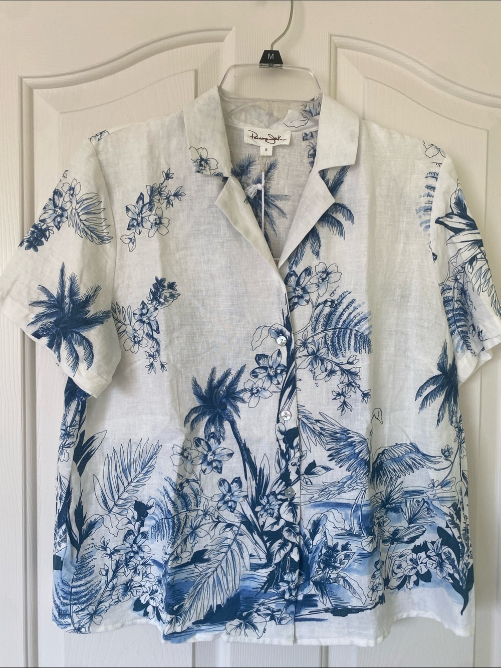 Panama Jack White and Blue Tropical Button-Down Shirt